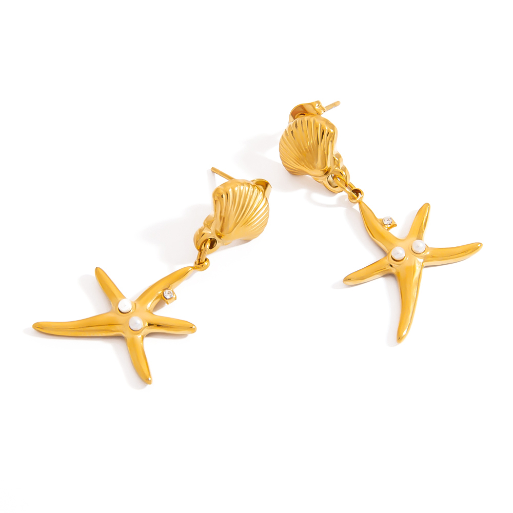 Boucles D'Oreilles Pendantes Rétro En Acier Inoxydable, Couleur Or, Étanches, En Forme D'Étoile De Mer