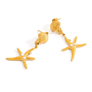 Boucles D'Oreilles Pendantes Rétro En Acier Inoxydable, Couleur Or, Étanches, En Forme D'Étoile De Mer h5
