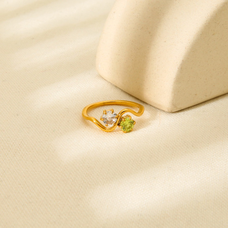Bague femme étanche en acier inoxydable doré, motif vague simple et luxueuse (1 pièce). 2