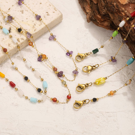 Collier à maillons pour femme, 1 pièce, en acier inoxydable, étanche, couleur or, orné de perles étincelantes