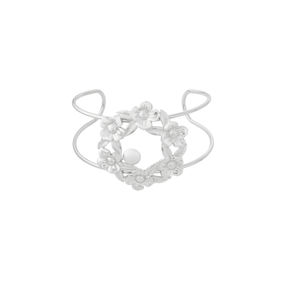 Bracelet Jonc Pour Femme, Collection Sophisticated Series, Motif Floral Naturel, Léger, En Acier Inoxydable, Étanche, Couleur Or (1 Pièce) Image8