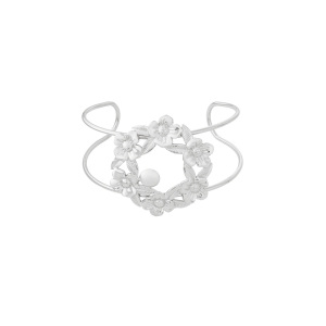 Bracelet Jonc Pour Femme, Collection Sophisticated Series, Motif Floral Naturel, Léger, En Acier Inoxydable, Étanche, Couleur Or (1 Pièce) h5 Image8