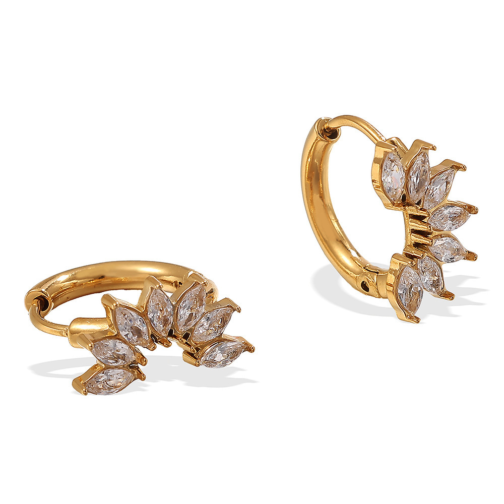 1 Paire De Boucles D'Oreilles Créoles En Acier Inoxydable Couleur Or Et Zircon Image5