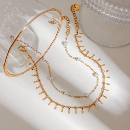 Chaîne De Cheville Classique En Acier Inoxydable Étanche, Couleur Or, Avec Perles 2