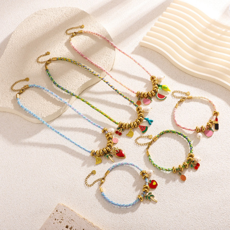 Colliers pendentifs pour femmes, motif fruits tropicaux, en acier inoxydable étanche, couleur or