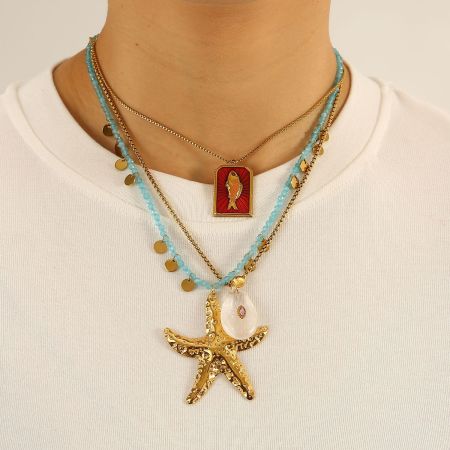 Colliers pendentifs pour femmes en acier inoxydable, couleur or, motif étoile de mer océanique
