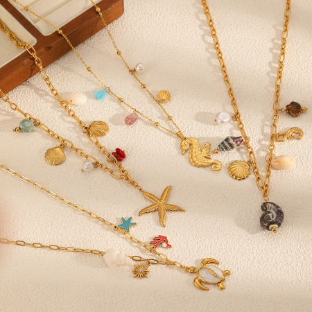 Colliers avec pendentifs en acier inoxydable couleur or Ins Style Oceanic 2