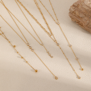 Collier À Maillons Pour Femme, Collection Simple Series, En Acier Inoxydable, Couleur Or, Étanche, À Porter Au Quotidien (1 Pièce) h5 Image4