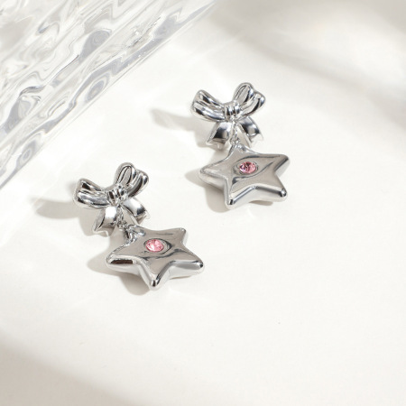 Boucles d'oreilles pendantes en acier inoxydable imperméables, style tendance et élégant, en forme d'étoile 2