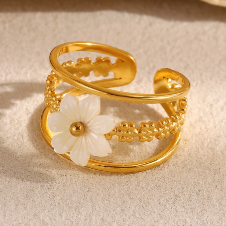 Bague femme vintage personnalisée à motif floral en acier inoxydable doré, étanche (1 pièce) 2