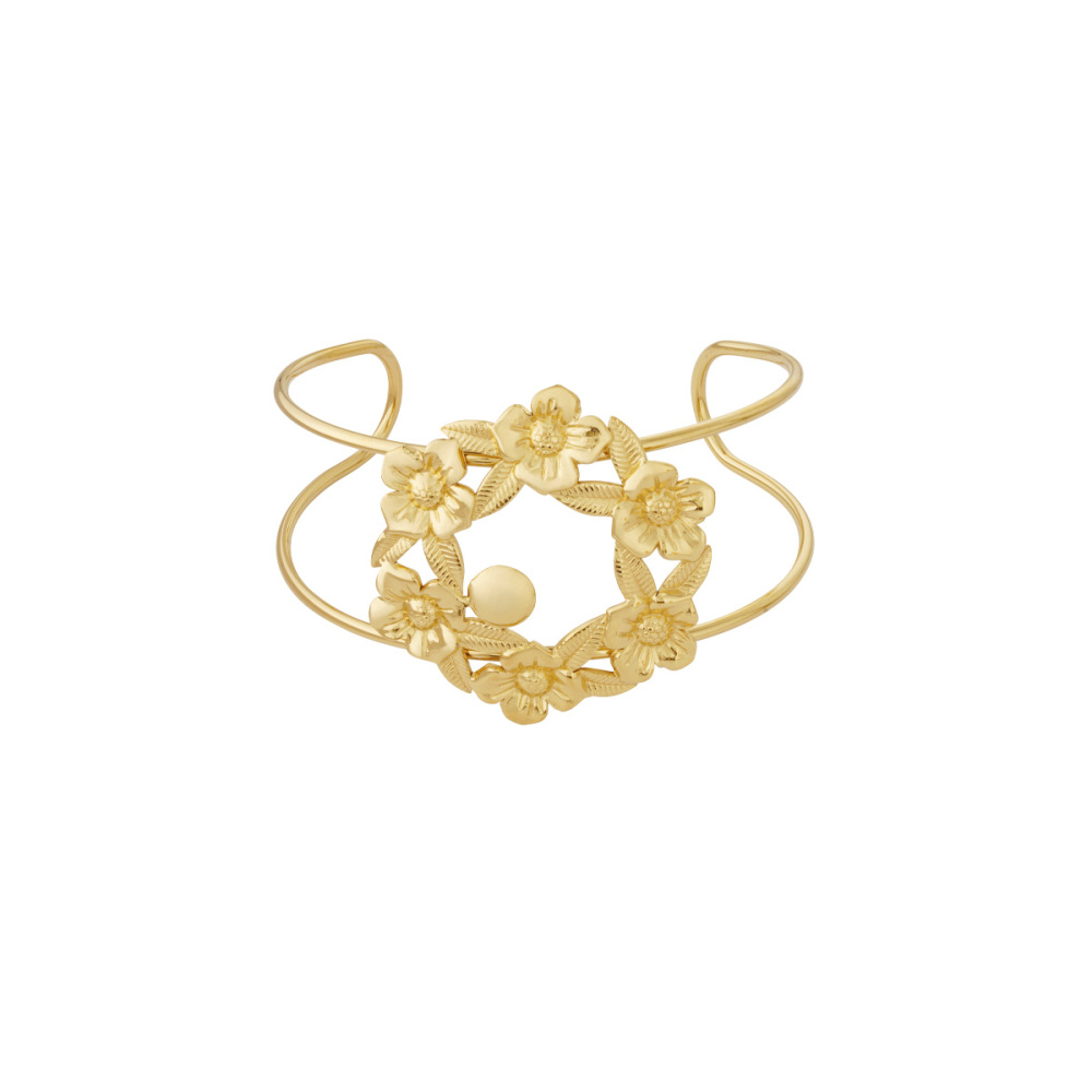 Bracelet Jonc Pour Femme, Collection Sophisticated Series, Motif Floral Naturel, Léger, En Acier Inoxydable, Étanche, Couleur Or (1 Pièce) Image7