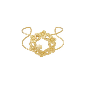 Bracelet Jonc Pour Femme, Collection Sophisticated Series, Motif Floral Naturel, Léger, En Acier Inoxydable, Étanche, Couleur Or (1 Pièce) h5 Image7