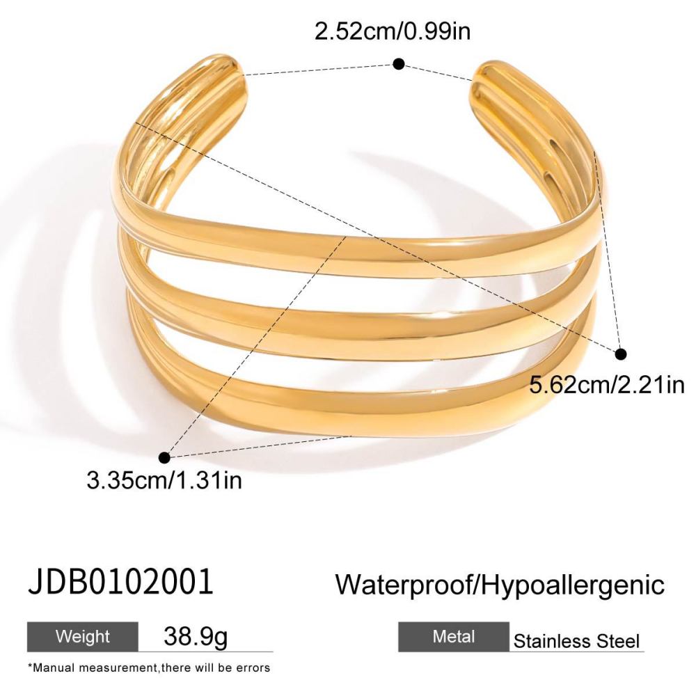 Bracelets Manchettes Annulaires Simples En Acier Inoxydable Étanche Couleur Or h5Image2