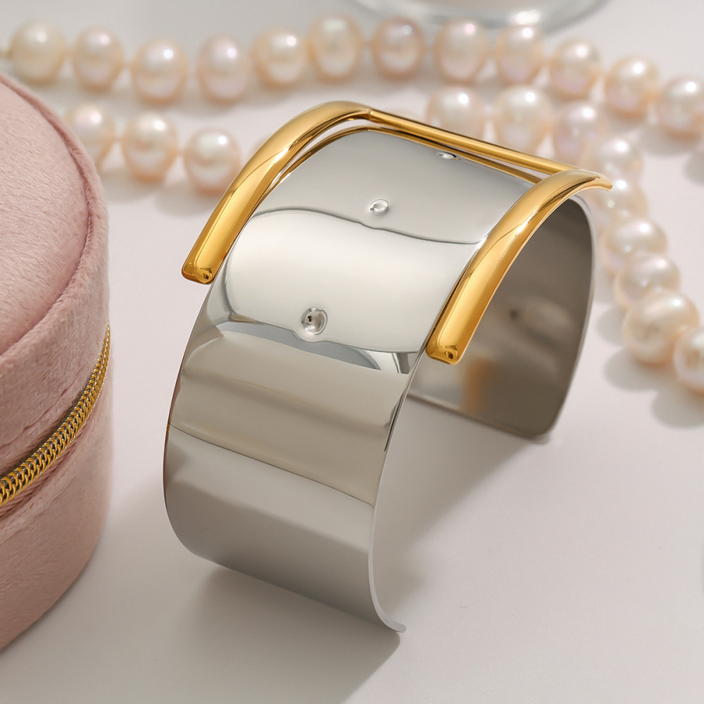 Bracelet Pour Femme En Acier Inoxydable Couleur Or, Style Géométrique, Série Simple, 1 Pièce Image3
