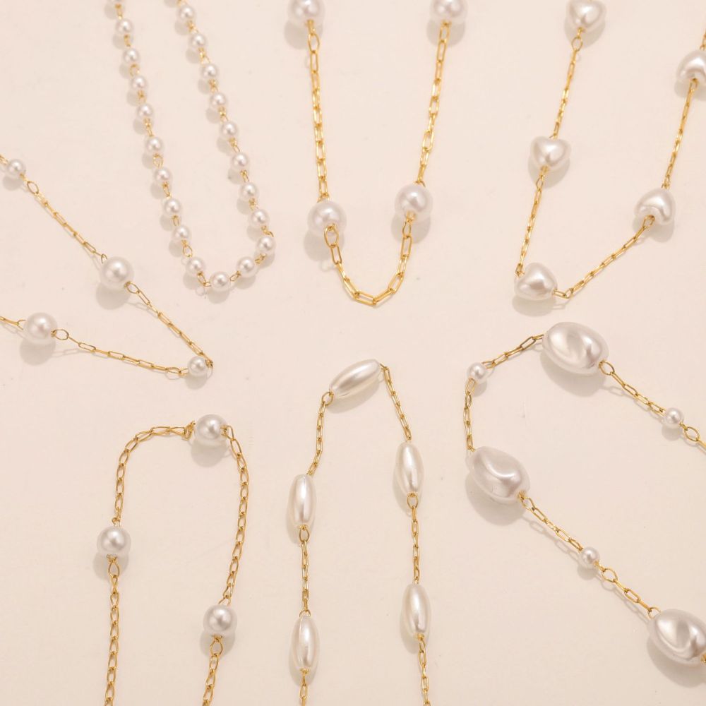 Collier Élégant Pour Femme, En Acier Inoxydable Imperméable Et Perles Naturelles (1 Pièce) Image5