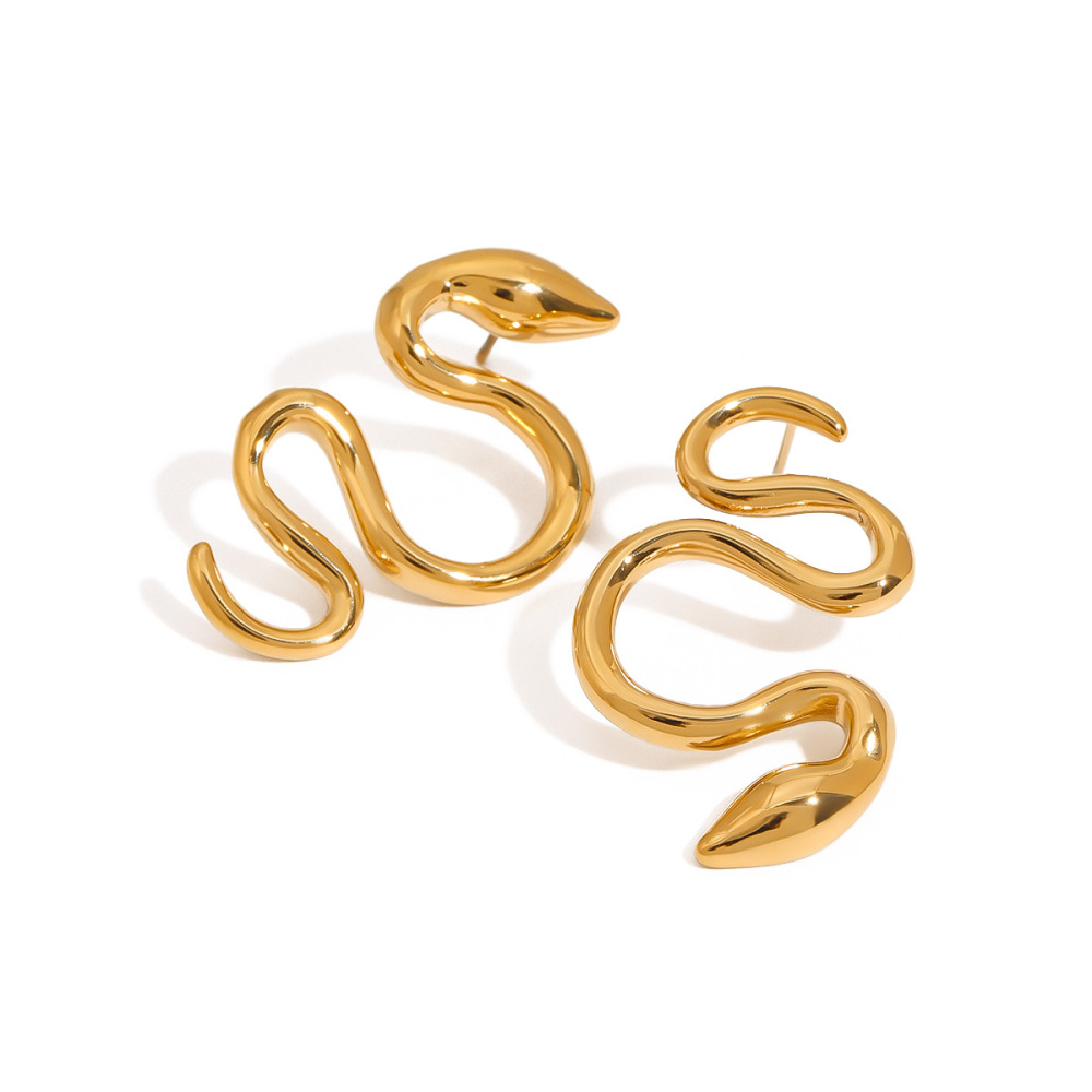 Boucles D'Oreilles Puces Modernes Pour Femmes, En Acier Inoxydable Étanche, En Forme De Serpent, Couleur Or Image6