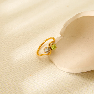 Bague Femme Étanche En Acier Inoxydable Doré, Motif Vague Simple Et Luxueuse (1 Pièce). h5 Image3