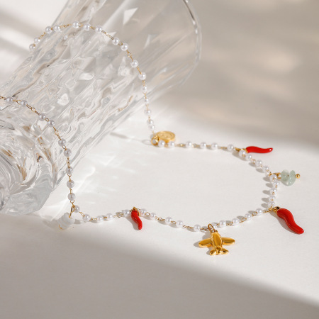 Collier Avec Pendentif En Acier Inoxydable Doré Pour Femme, Série Simple, , Perle 2