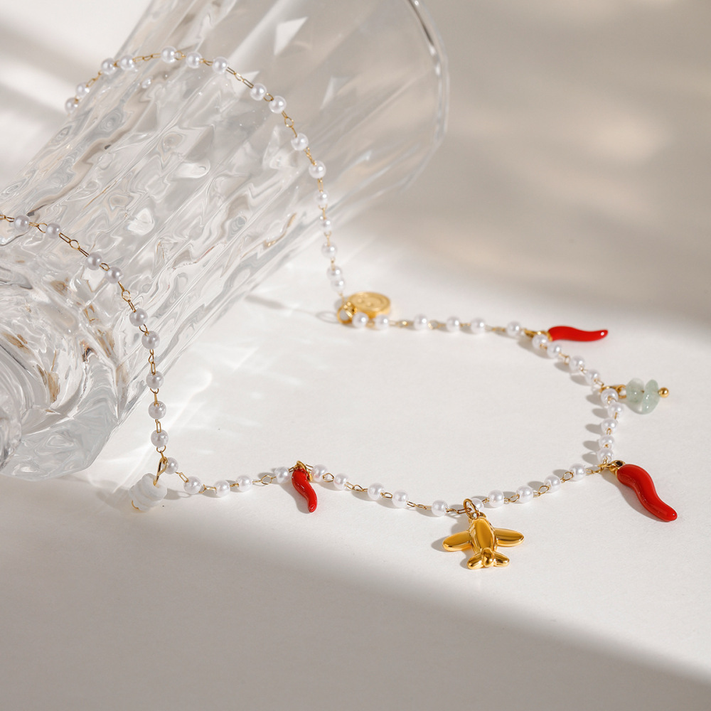 Collier Avec Pendentif En Acier Inoxydable Doré Pour Femme, Série Simple, , Perle Image3