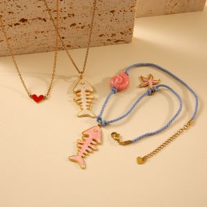 Colliers Pendentifs Pour Femmes En Corde De Coton À Motif Arête De Poisson, Acier Inoxydable, Couleur Or, Étanches h5 Image5
