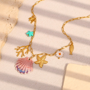 Collier Avec Pendentif Tortue De Vacances En Acier Inoxydable Doré Pour Femme, Série Simple, 1 Pièce h5 Image3