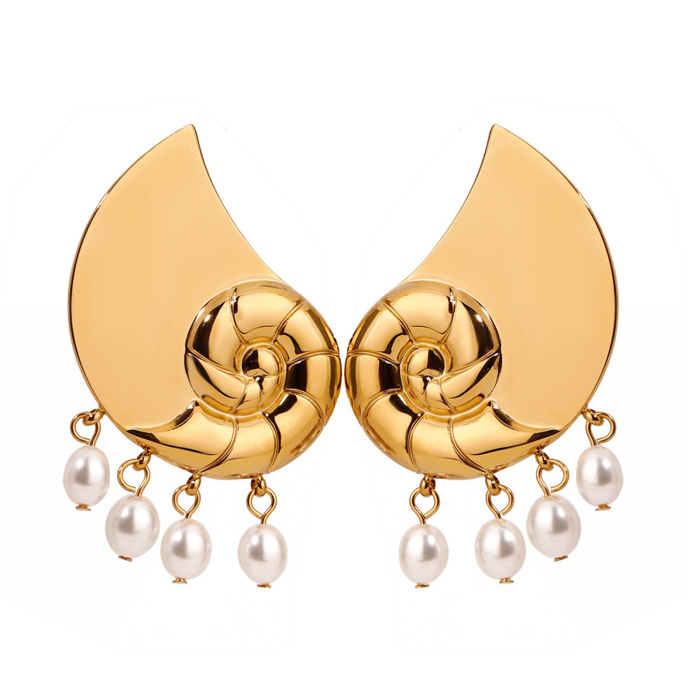 1 Paire De Boucles D'Oreilles Puces Pour Femme, Motif Tortue, En Acier Inoxydable, Étanches, Couleur Or, Avec Perles. Collection Simple. h5Image4