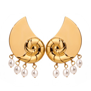 1 Paire De Boucles D'Oreilles Puces Pour Femme, Motif Tortue, En Acier Inoxydable, Étanches, Couleur Or, Avec Perles. Collection Simple. h5 Image4