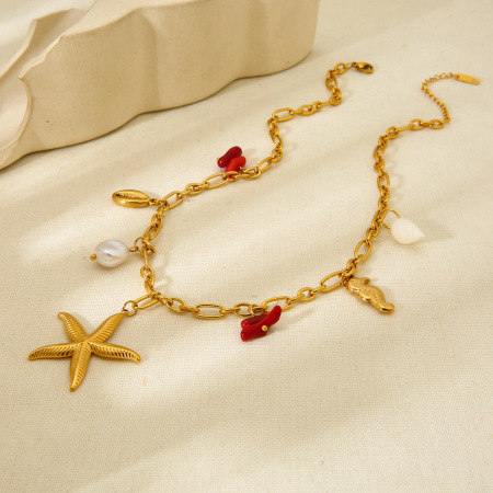 Collier pendentif étanche en acier inoxydable, motif étoile de mer et coquillage, élément océan