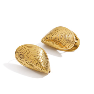 Boucles D'Oreilles Puces En Acier Inoxydable Étanche Couleur Or, Forme Coquillage h5 