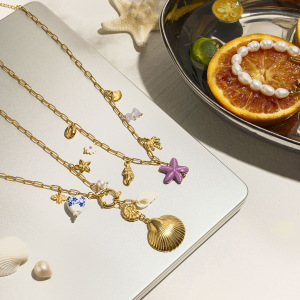 Colliers Avec Pendentifs En Acier Inoxydable Couleur Or Ins Style Oceanic h5 Image4