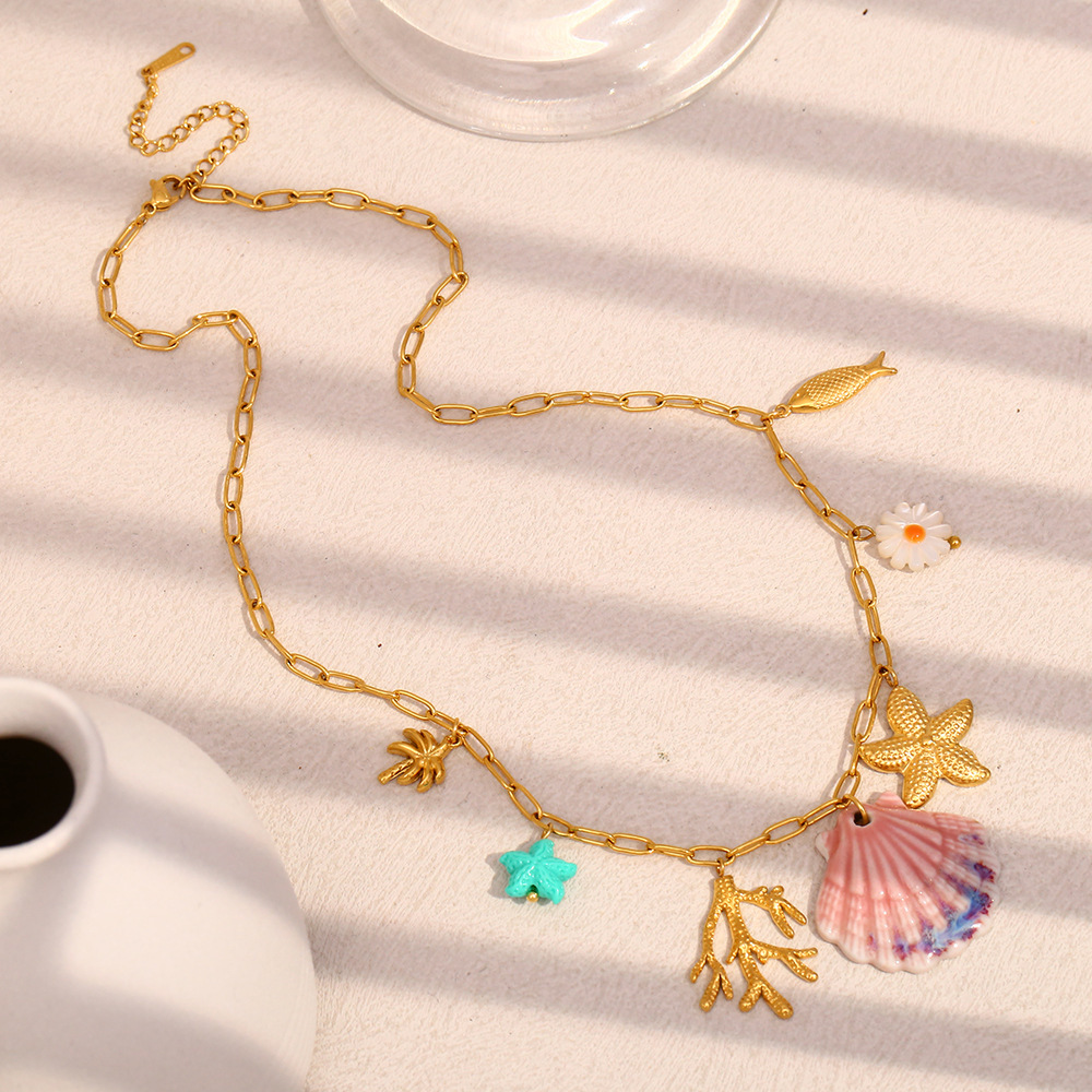Collier Avec Pendentif Tortue De Vacances En Acier Inoxydable Doré Pour Femme, Série Simple, 1 Pièce Image5