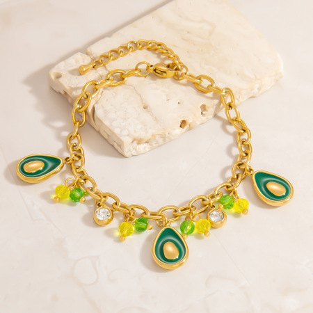 Bracelet à breloques pour femme, série Intricate, motif avocat vif, en acier inoxydable étanche, couleur or (1 pièce).