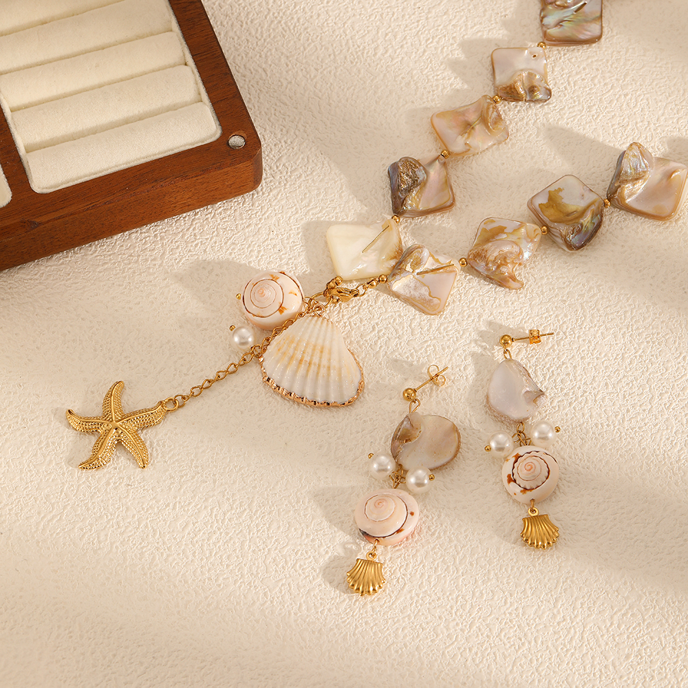 Ensemble De Boucles D'Oreilles Ins Style Oceanic En Acier Inoxydable Couleur Or Image2