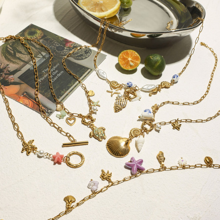 Colliers avec pendentifs en acier inoxydable couleur or Ins Style Oceanic