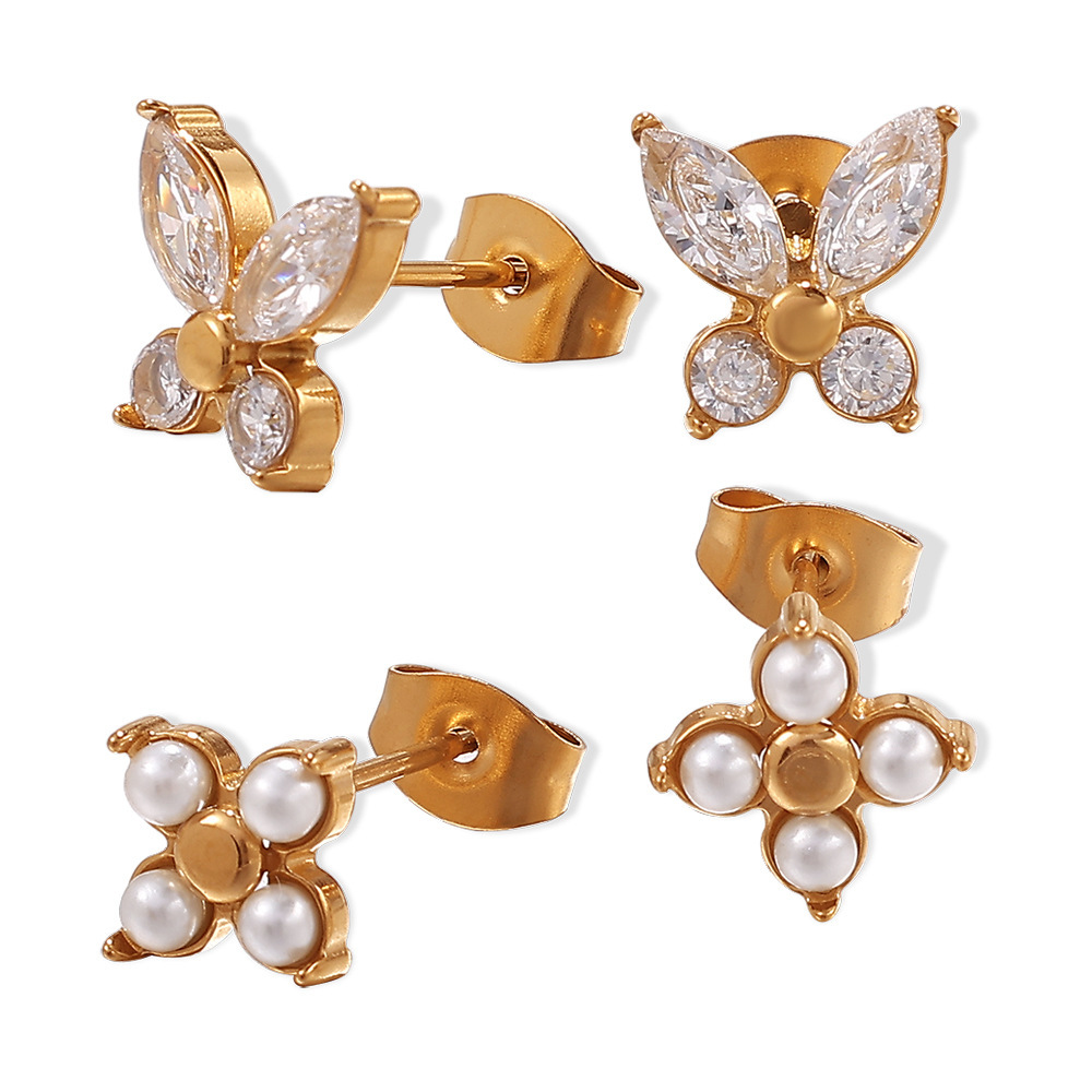1 Paire De Boucles D'Oreilles Papillon En Acier Inoxydable Couleur Or Image5