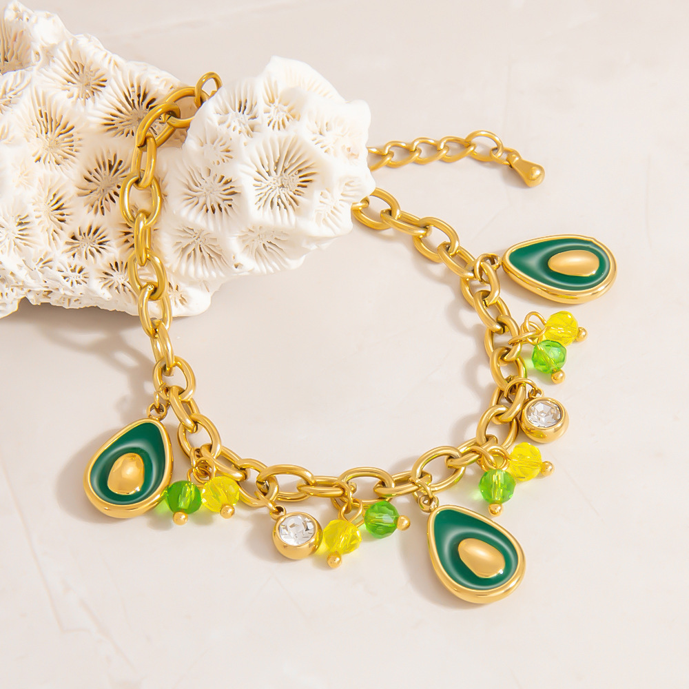 Bracelet À Breloques Pour Femme, Série Intricate, Motif Avocat Vif, En Acier Inoxydable Étanche, Couleur Or (1 Pièce). Image4