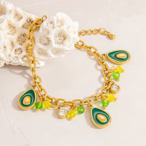 Bracelet À Breloques Pour Femme, Série Intricate, Motif Avocat Vif, En Acier Inoxydable Étanche, Couleur Or (1 Pièce). h5 Image4