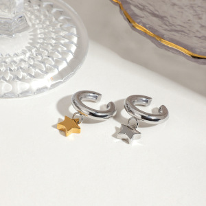 Manchette D'Oreille En Acier Inoxydable Imperméable À Motif Pentagramme Simple Et Couleurs Assorties h5 Image5