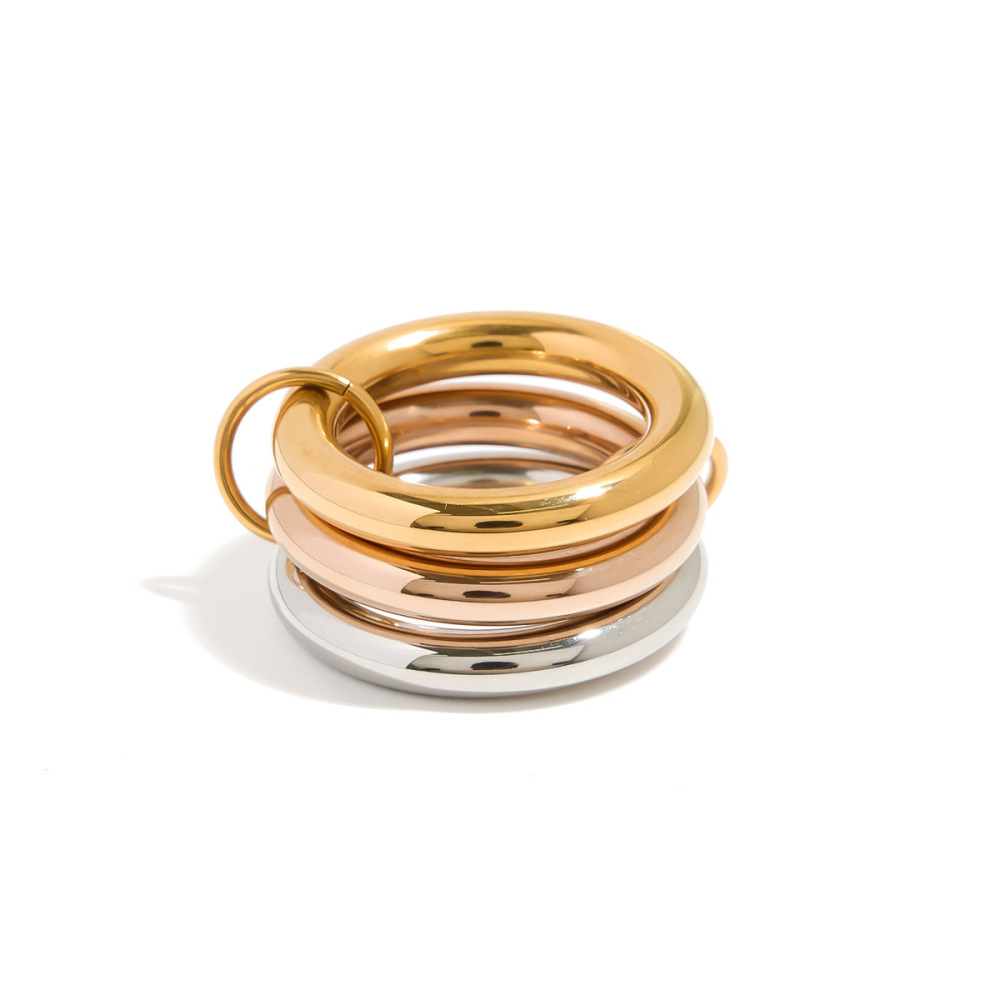 Bague Simple Classique Pour Femme, En Acier Inoxydable Multicouche Étanche (1 Pièce) h5Image7