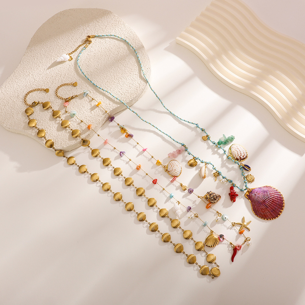 Chaîne De Taille Pour Femme En Acier Inoxydable, Motif Coquillage Océan, 1 Pièce Image4