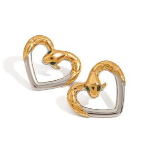 Boucles D'Oreilles Puces Pour Femme, Style Luxueux, En Forme De Cœur, En Acier Inoxydable Étanche, Couleur Or (1 Paire). h5 Image5
