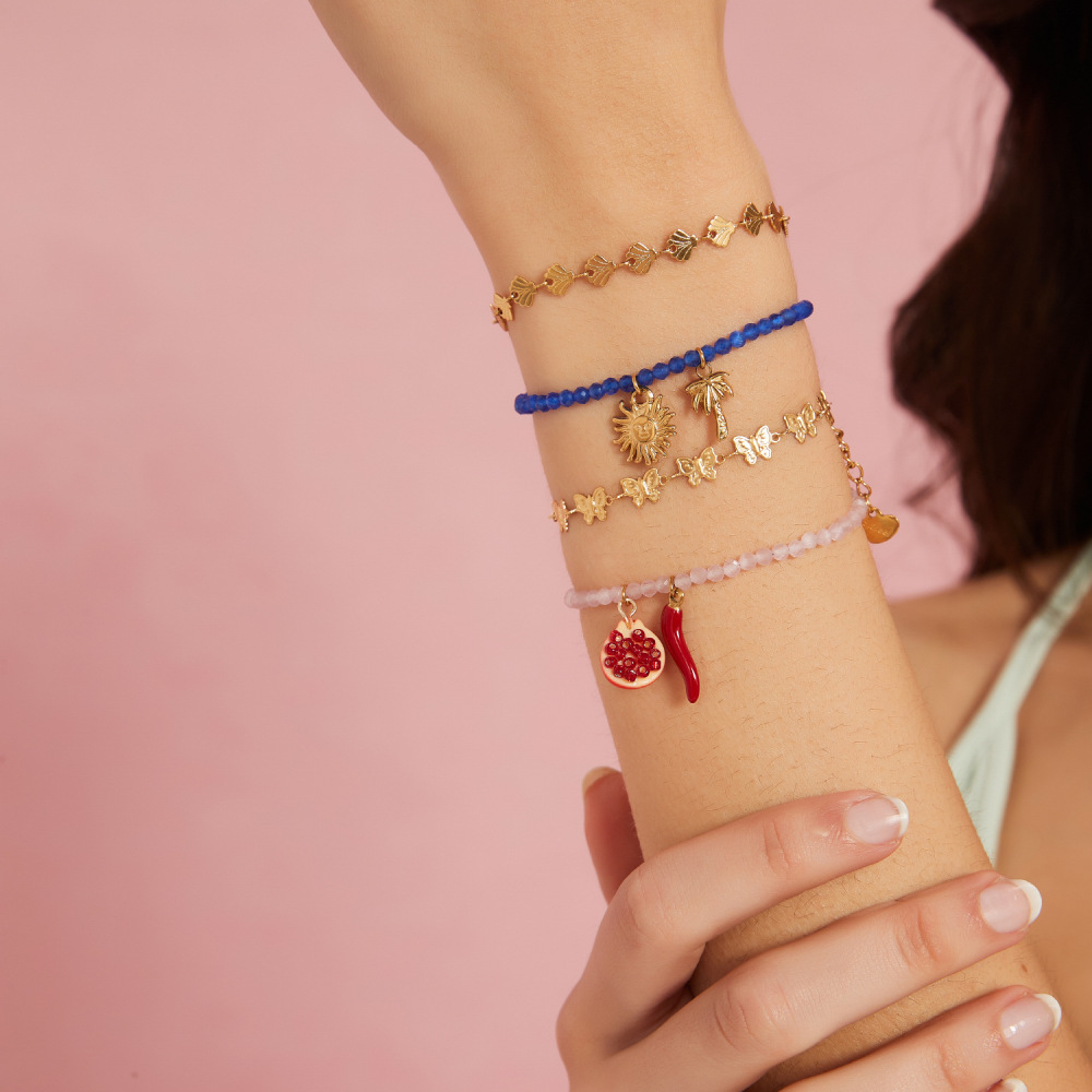 Bracelets À Breloques Pour Femmes Vivid Fruits En Acier Inoxydable Étanche Couleur Or Image4