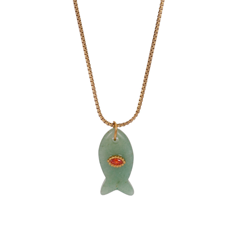 Collier Pendentif Femme En Acier Inoxydable Plaqué Or, Pierre Naturelle, Motif Poisson Texturé, Collection Lustrous (1 Pièce) Image6