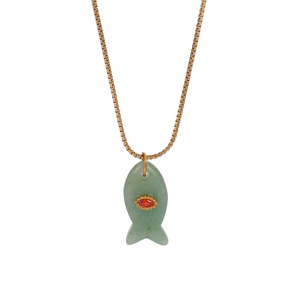 Collier Pendentif Femme En Acier Inoxydable Plaqué Or, Pierre Naturelle, Motif Poisson Texturé, Collection Lustrous (1 Pièce) h5 Image6