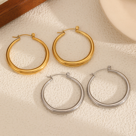Boucles d'oreilles créoles classiques en acier inoxydable étanche couleur or