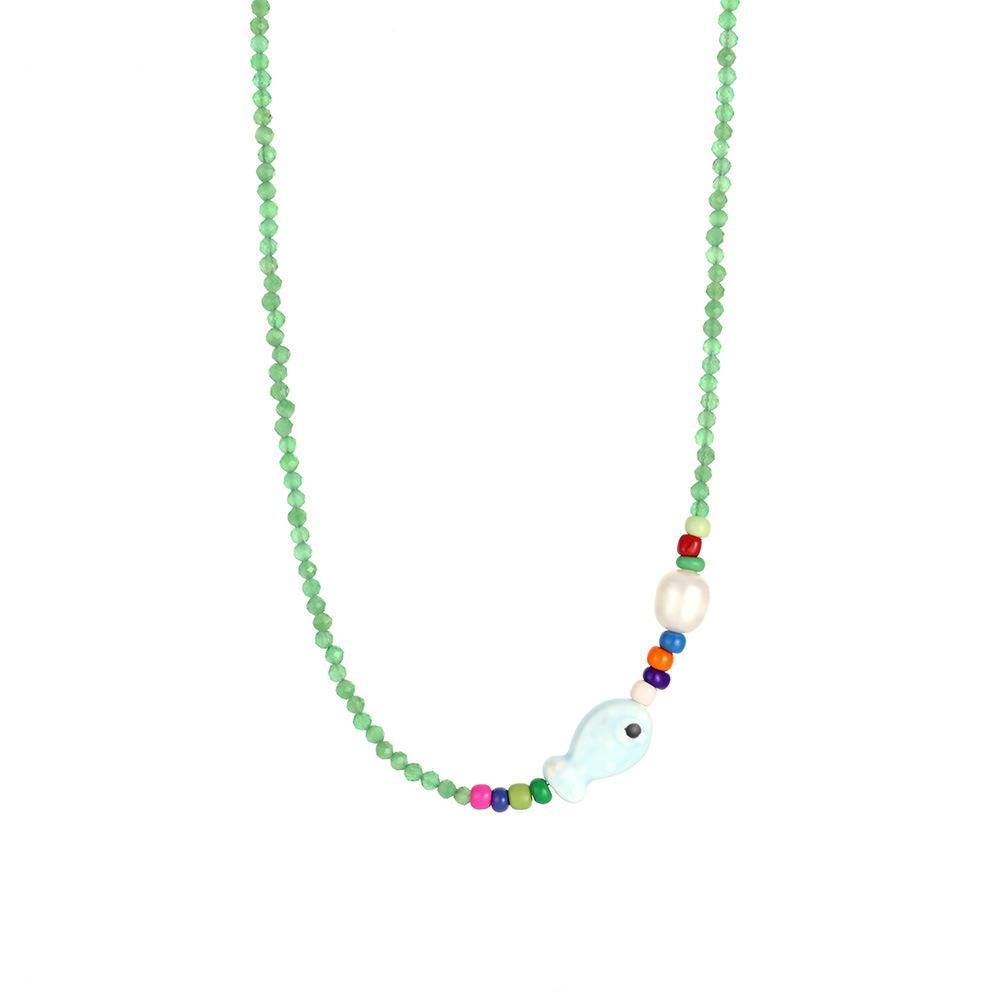 Colliers À Pendentif En Pierre Naturelle Et Céramique, Motif Poisson Fantaisiste, Pour Femme 