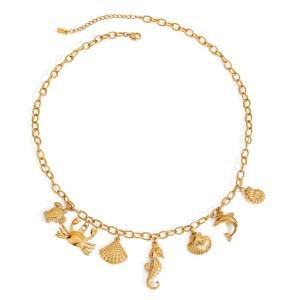 Collier Pendentif Oceanic En Acier Inoxydable Étanche Couleur Or h5