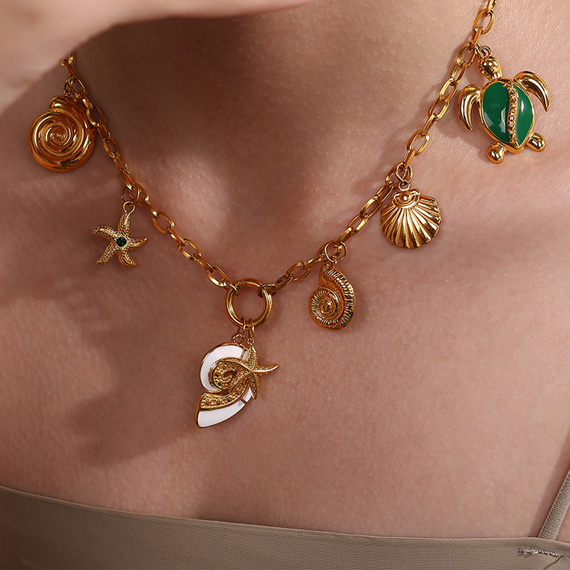 Pendentifs Pour Femme En Acier Titane Couleur Or Et Coquillage Brillant Image3