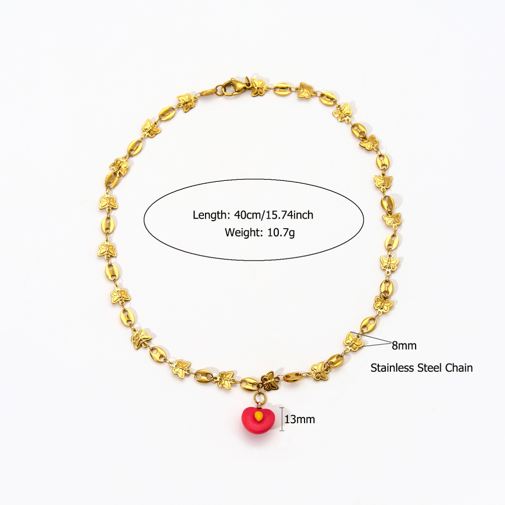 Collier Avec Pendentif En Pierre Naturelle En Acier Inoxydable Pour Femme, Motif Fruit D', 1 Pièce 