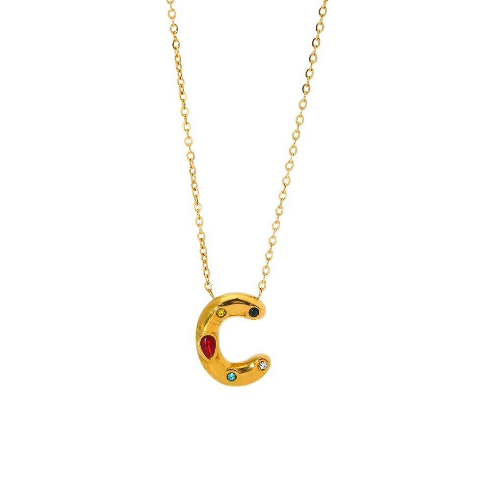 Collier Pour Femme En Acier Inoxydable Doré Avec Lettres Bulles Tendance Image5
